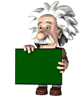 Albert Einstein Print: A Cartoon of the Physicist Holding a Blackboard