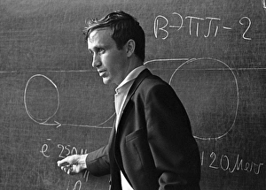 Prints of Alexander Nikolaevich Skrinsky (born 1936), Soviet nuclear physicist, giving a lecture at the Institute of Nuclear Physics Images Dated 2008 April: Alexander Skrinsky lecture print, 1978