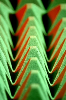 Prints of Anechoic tiles. Close up of foam tiles used to line the walls of an anechoic chamber. The shape of the tiles prevent sound wave reflections (echoes) Images Dated 2007 April: Anechoic Chamber Foam Tiles Print