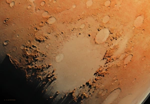 Martian Surface Features Prints: Argyre crater, Mars, computer artwork