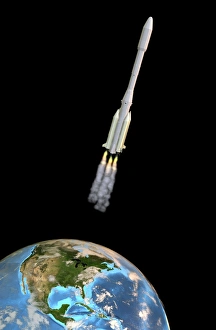 Space Travel Illustration Prints: Ariane 44L rocket launch, artwork