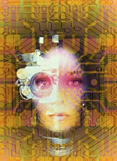 Artificial intelligence: face and circuit board Artificial intelligence: face and circuit board