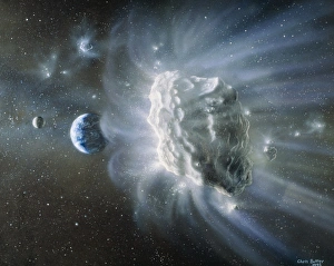 Artwork of comet approaching Earth Artwork of comet approaching Earth