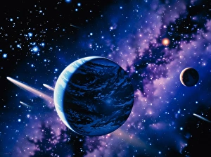 Artwork of comets passing the Earth Artwork of comets passing the Earth