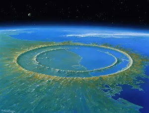 Artwork showing Chicxulub impact crater, Yucatan Artwork showing Chicxulub impact crater, Yucatan