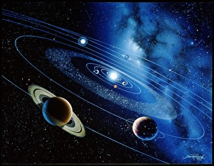 Artwork of the solar system with planetary orbits Artwork of the solar system with planetary orbits
