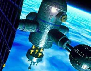 Artwork of a space station in Earth orbit Artwork of a space station in Earth orbit