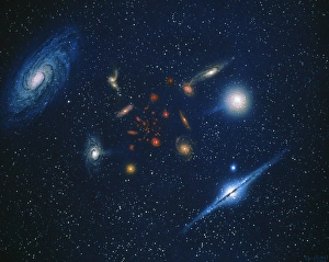 Artwork of various galaxies showing red shift Artwork of various galaxies showing red shift