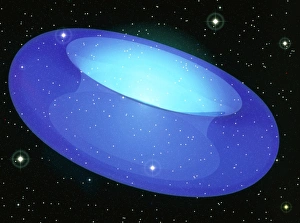 Toroidal Universe Print: A blue torus on a starfield background