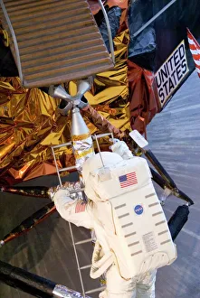 Astronaut descending Lunar Module ladder Astronaut descending Lunar Module ladder