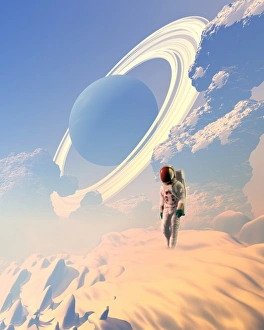 Future Space Travel Prints: Astronaut exploring a planet