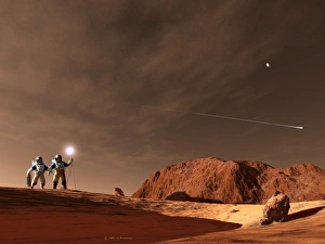 Rocky Desert Landscape Prints: Astronauts on Mars, computer artwork