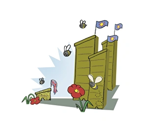 Bee Conservation Efforts Prints: Bees and bee hives, artwork