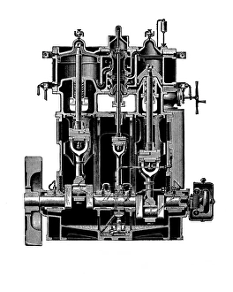Prints of Belliss and Morcom steam engine. Cutaway artwork of a front-section through a double-acting steam engine. This design was developed in the 1890s by the British engineers Belliss and Morcom Images Dated 2007 November: Belliss and Morcom Steam Engine Print - Cutaway of a Double-Acting Steam Engine
