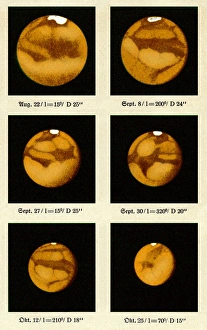 Prints of Beyers observations of Mars. Six dated and labelled observations of Mars made during the opposition of 1924 by M. Beyer of the Hamburg Bergedorf Observatory, Germany Images Dated 2010 May: Print of Beyer's Observations of Mars (1924)