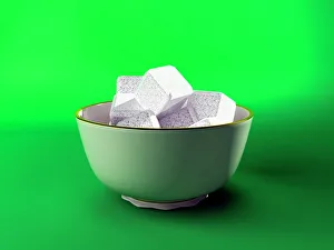 Prints of Bowl of sugar cubes, computer artwork Still Life Art Prints: Sugar Cubes Print