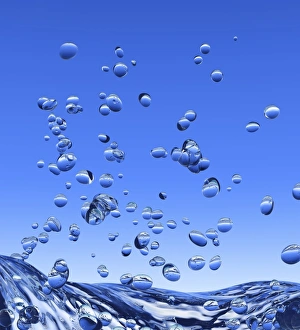 Prints of Computer artwork of bubbles in turbulent water Images Dated 2010 January: Bubbles in Turbulent Water Print