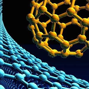Buckyball and graphene, artwork F005/0795 Buckyball and graphene, artwork F005/0795