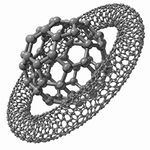 Buckyball and nanotube, artwork F005/0798 Buckyball and nanotube, artwork F005/0798