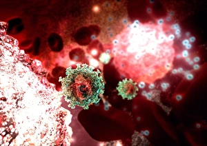 Virology Images Prints: Budding HIV particle, computer artwork