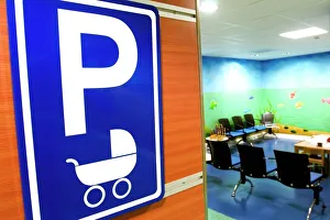 Images Dated 28th May 2009: Buggy Parking Print: Sign for Parents at Children's Hospital