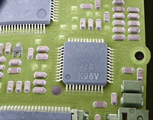 Circuit Board Components Prints: Circuit board microchip, SEM