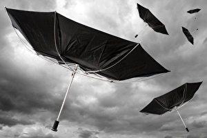 Images Dated 7th March 2008: Climate Change Print: Umbrellas in Flight