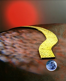 Images Dated 16th September 2009: Climate Change Print - A small blue globe on a yellow brick road