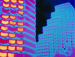 Colour thermogram of two office buildings Colour thermogram of two office buildings