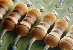 Coloured SEM of resistors on a circuit board Coloured SEM of resistors on a circuit board