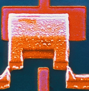 Coloured SEM of a single-electron transistor Coloured SEM of a single-electron transistor