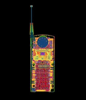 Coloured X-ray of a mobile telephone Coloured X-ray of a mobile telephone
