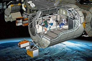 Prints of Columbus module of the ISS, artwork Images Dated 2012 March: Columbus Module ISS Print