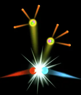 Computer art of a positron-electron collision Computer art of a positron-electron collision