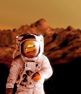 Computer artwork of an astronaut on Mars surface Computer artwork of an astronaut on Mars surface