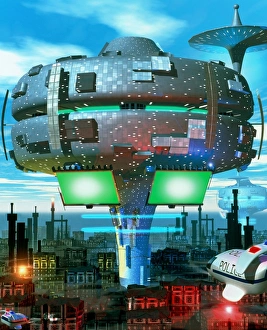 Space Art Illustration Prints: Computer artwork of a city of the future