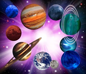 Computer artwork of planets on a large explosion Computer artwork of planets on a large explosion