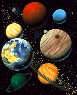 Computer artwork showing planets of solar system Computer artwork showing planets of solar system