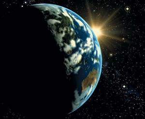 Computer artwork of sunrise over the Earth Computer artwork of sunrise over the Earth