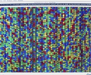 DNA Sequencing Prints: Computer screen display of DNA sequencing pattern