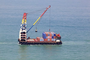 Container Shipping Prints: Crane barge with cargo