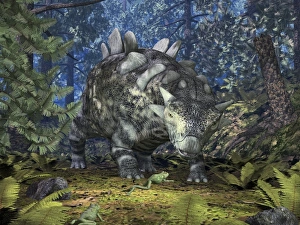 Late Cretaceous Period Prints: Crichtonsaurus and frogs, artwork
