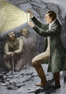 Humphry Davy testing his miners safety lamp Print