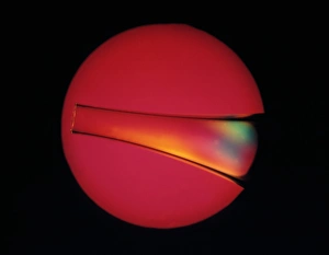 Polarised Light Micrograph Prints: Defects in plastic, light micrograph
