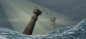 Prints of Destruction of Atlantis. Artists impression of the destruction of the mythological city of Atlantis. The Greek philosopher Plato made the first written references to Atlantis in 360BC Images Dated 2004 January: Print of the destruction of Atlantis, an artist's impression