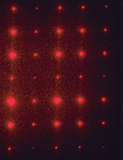 Prints of Diffraction grating pattern formed by laser light (red). The laser light has passed through an array of crossed gratings Images Dated 2005 January: Diffraction grating pattern Print