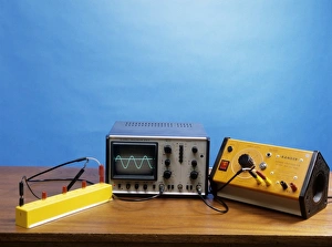 Prints of Direct and alternating current. An oscilloscope displays the potential difference from an alternating current (AC) source and a direct current (DC) source Images Dated 2005 August: Direct and Alternating Current Print