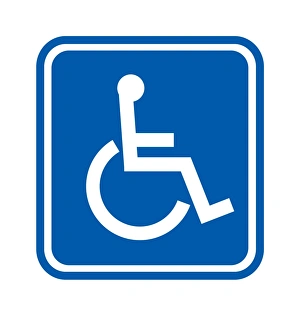 Prints of Disability sign. Computer artwork of a sign showing the symbol of a person in a wheelchair Images Dated 2006 January: Disability Access Print