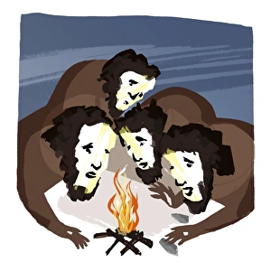 Human Evolution History Prints: Discovery of fire, artwork