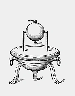 Drawing of the steam engine invented by Hero Drawing of the steam engine invented by Hero